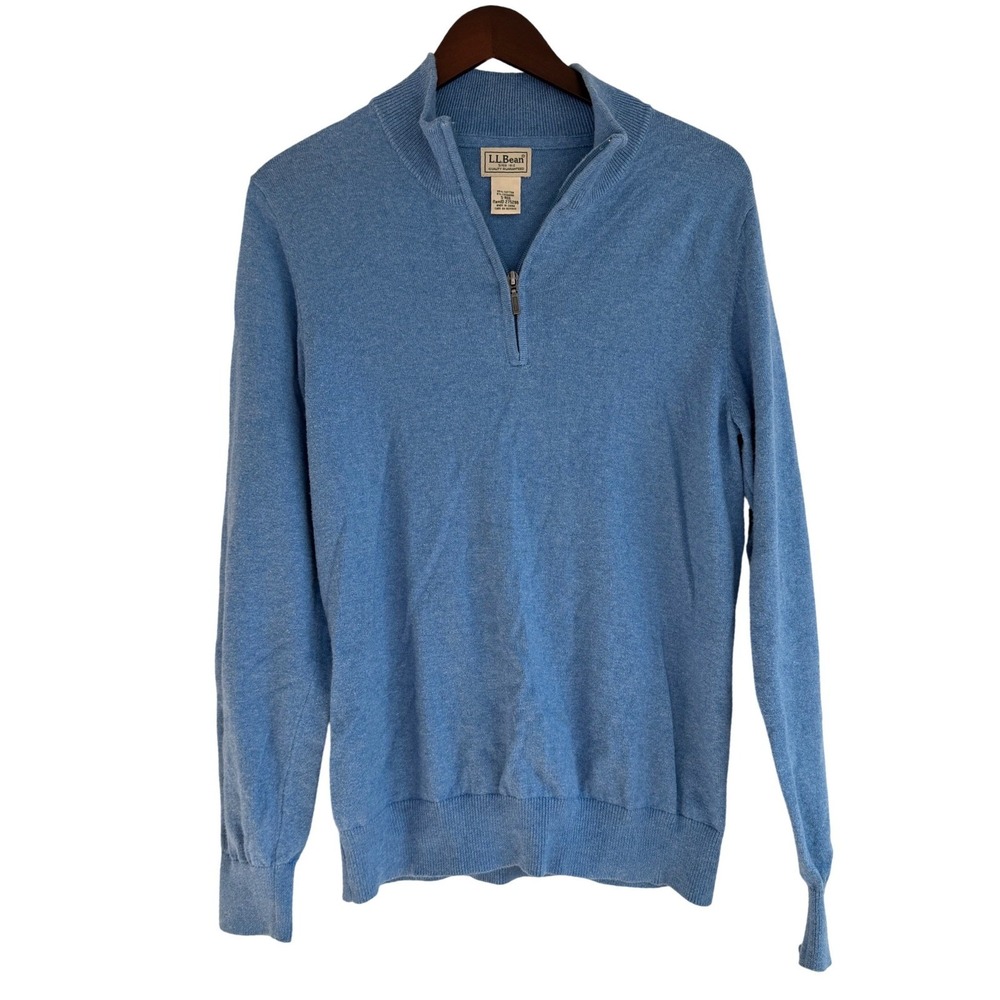 LL Bean V-Neck 100% Cashmere Sweater Quiet Luxury Mens S Blue Minimalist Office